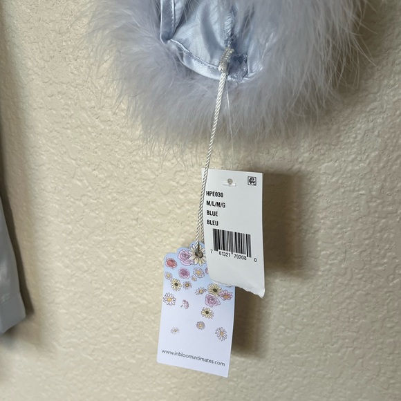 In Bloom by Jonquil | Light Blue Feather Trim Satin Robe - Picture 4 of 10